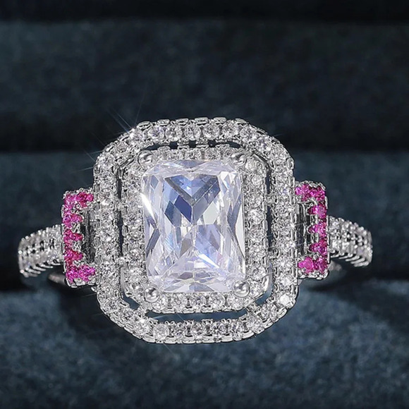 😍Romantic Radiant Shiny Zircon Hollow Silver Ring Women for Women, L097 - Picture 1 of 6